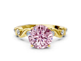 Yellow gold Fancy Pink Round  Solitaire Twisted Band with Prong Setting