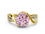 Yellow gold Fancy Pink Round  Solitaire Twisted Band with Prong Setting_3