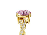 Yellow gold Fancy Pink Round  Solitaire Twisted Pave Diamond Ring with Four-Prong Setting_105