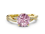 Yellow gold Fancy Pink Round  Solitaire Twisted Pave Diamond Ring with Four-Prong Setting_12