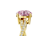 Yellow gold Fancy Pink Round  Solitaire Twisted Pave Diamond Ring with Four-Prong Setting_17