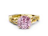 Yellow gold Fancy Pink Round  Solitaire Vine Band with Milgrain Prong Setting_3