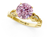 Yellow gold Fancy Pink Round  Solitaire Vine Band with Milgrain Prong Setting_4