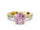 Yellow gold Fancy Pink Round  Solitaire with Pavé Band and Four-Prong Setting_29
