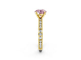 Yellow gold Fancy Pink Round  Solitaire with Pavé Band and Four-Prong Setting_31