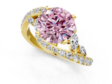Yellow gold Fancy Pink Round  Solitaire with Pavé Twist Band and Four-Prong Setting_1