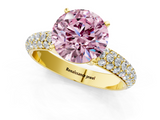 Yellow gold Fancy Pink Round  Solitaire with Pave Band and Four-Prong Setting_4