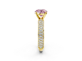 Yellow gold Fancy Pink Round  Solitaire with Pave Band and Four-Prong Setting_5