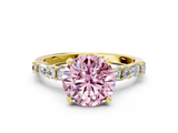 Yellow gold Fancy Pink Round  Solitaire with Side Baguettes and Channel Set Band