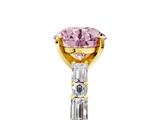 Yellow gold Fancy Pink Round  Solitaire with Side Baguettes and Channel Set Band_5