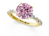 Yellow gold Fancy Pink Round  Solitaire with Side Stones on a Pavé Band and Four-Prong Setting_1