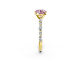 Yellow gold Fancy Pink Round  Solitaire with Side Stones on a Pavé Band and Four-Prong Setting_2