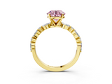 Yellow gold Fancy Pink Round  Solitaire with Side Stones on a Pavé Band and Four-Prong Setting_3