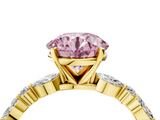 Yellow gold Fancy Pink Round  Solitaire with Side Stones on a Pavé Band and Four-Prong Setting_4