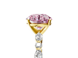 Yellow gold Fancy Pink Round  Solitaire with Side Stones on a Pavé Band and Four-Prong Setting_5