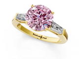 Yellow gold Fancy Pink Round  Solitaire with Tapered Baguette Side Stones on a Classic Band with Four-Prong Setting_1