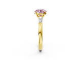 Yellow gold Fancy Pink Round  Solitaire with Tapered Baguette Side Stones on a Classic Band with Four-Prong Setting_2