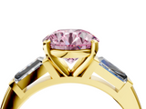 Yellow gold Fancy Pink Round  Solitaire with Tapered Baguette Side Stones on a Classic Band with Four-Prong Setting_4