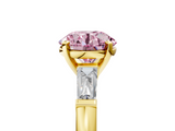 Yellow gold Fancy Pink Round  Solitaire with Tapered Baguette Side Stones on a Classic Band with Four-Prong Setting_5