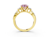 Yellow gold Fancy Pink Round  Three-Stone Diamond Ring with Pavé Split Shank and Four-Prong Setting_20