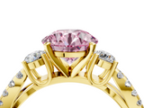 Yellow gold Fancy Pink Round  Three-Stone Diamond Ring with Pavé Split Shank and Four-Prong Setting_21