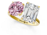Yellow gold Fancy Pink Round  and Emerald Cut Toi Moi Ring with Prong Setting_30