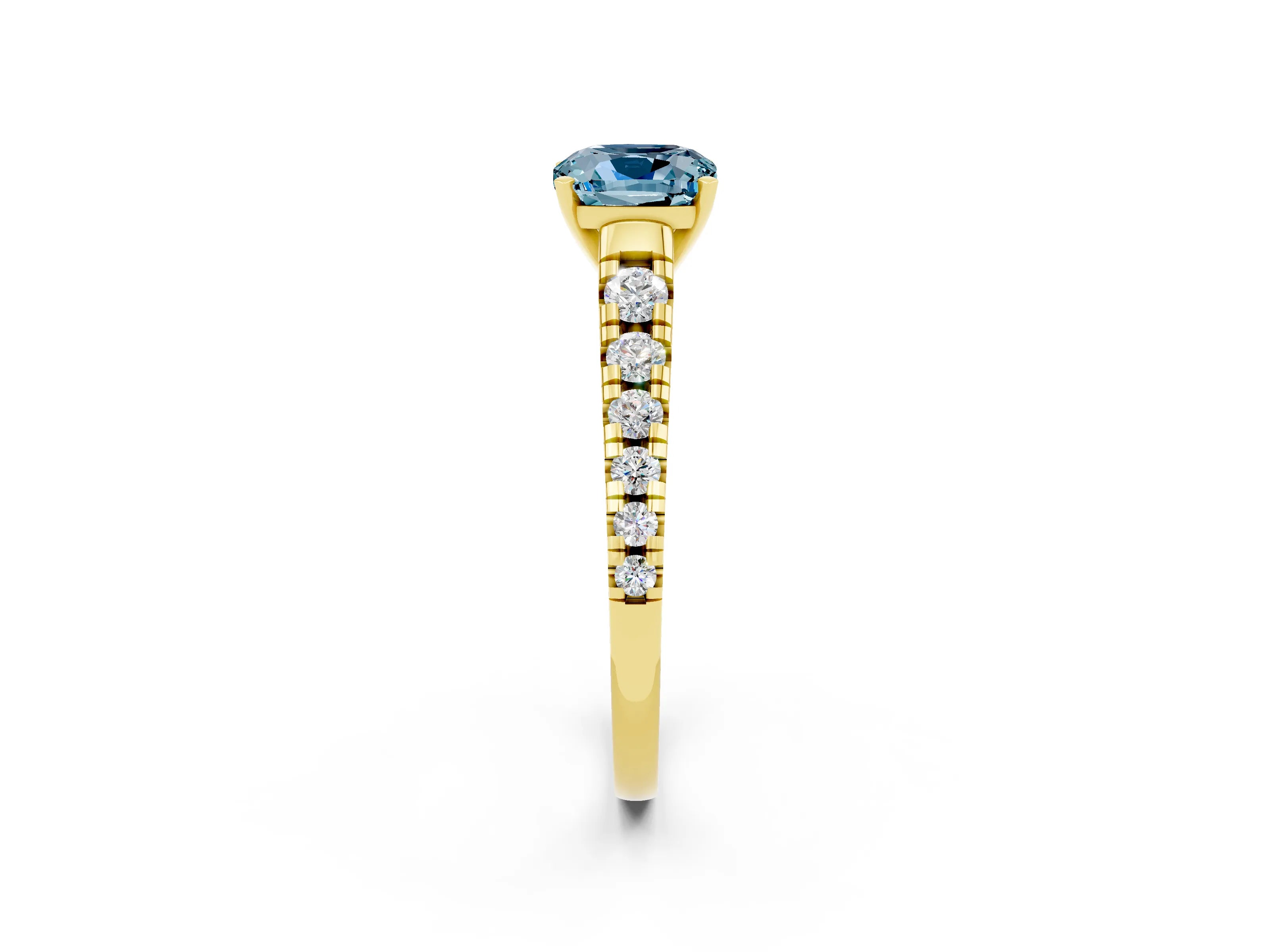 Yellow gold Fancy White Cushion Cut Aquamarine Solitaire Ring with Cathedral Setting and Pavé Band_2