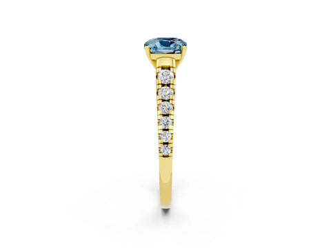 Yellow gold Fancy White Cushion Cut Aquamarine Solitaire Ring with Cathedral Setting and Pavé Band_2