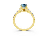 Yellow gold Fancy White Cushion Cut Aquamarine Solitaire Ring with Cathedral Setting and Pavé Band_3