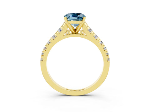 Yellow gold Fancy White Cushion Cut Aquamarine Solitaire Ring with Cathedral Setting and Pavé Band_3