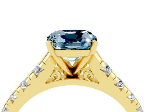 Yellow gold Fancy White Cushion Cut Aquamarine Solitaire Ring with Cathedral Setting and Pavé Band_4