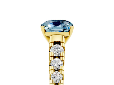 Yellow gold Fancy White Cushion Cut Aquamarine Solitaire Ring with Cathedral Setting and Pavé Band_5