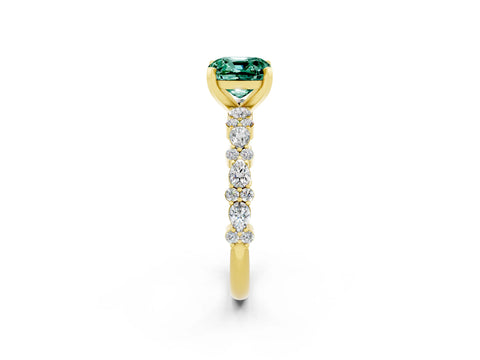 Yellow gold Fancy White Cushion Cut Green Sapphire Solitaire with Side Stones, Pave Band, Four-Prong Setting_14