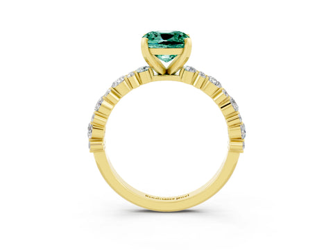 Yellow gold Fancy White Cushion Cut Green Sapphire Solitaire with Side Stones, Pave Band, Four-Prong Setting_15