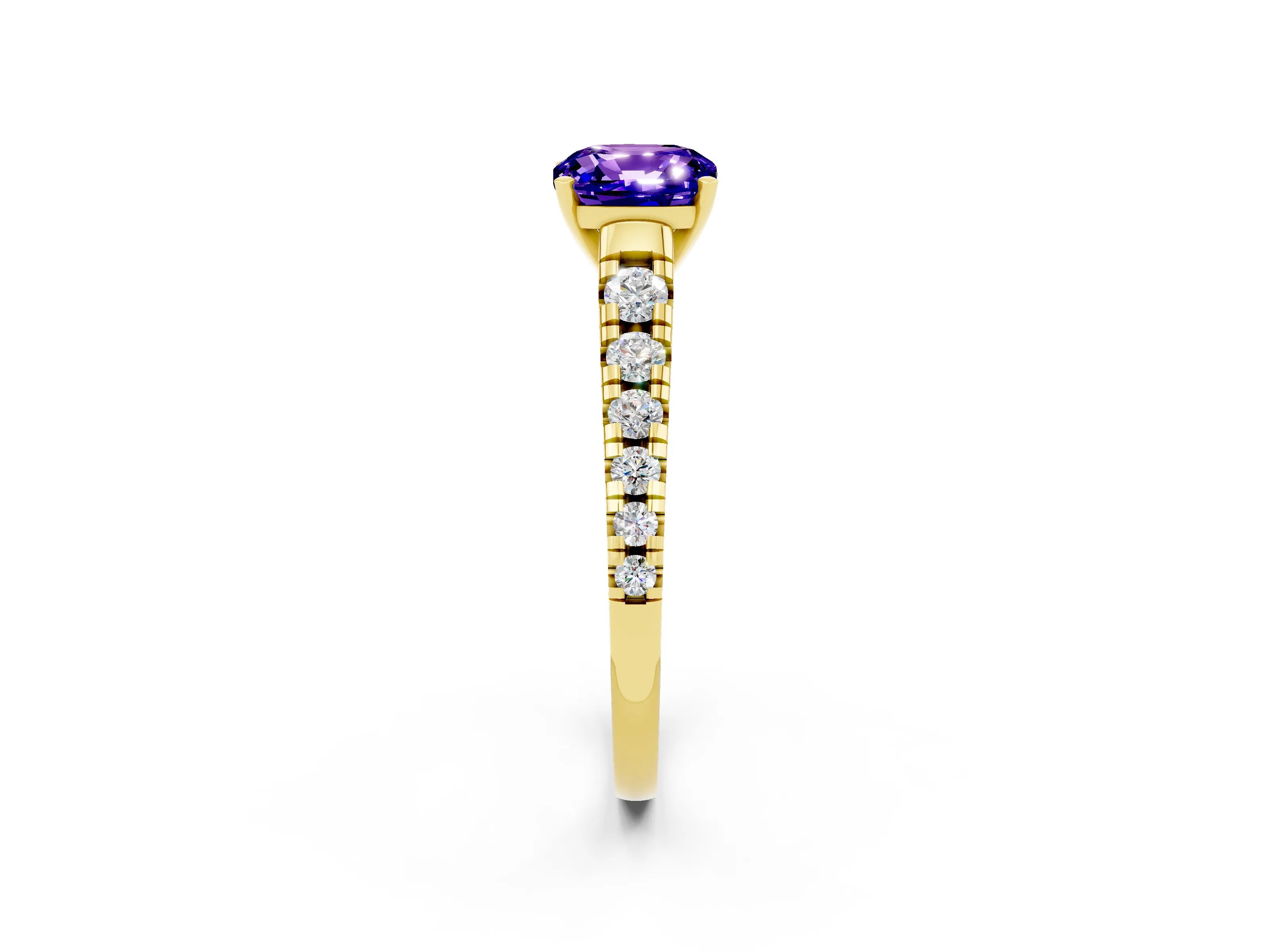 Yellow gold Fancy White Cushion Cut Tanzanite Solitaire Ring with Cathedral Setting and Pavé Band_2