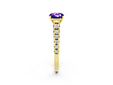Yellow gold Fancy White Cushion Cut Tanzanite Solitaire Ring with Cathedral Setting and Pavé Band_2