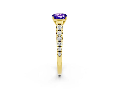 Yellow gold Fancy White Cushion Cut Tanzanite Solitaire Ring with Cathedral Setting and Pavé Band_2