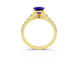 Yellow gold Fancy White Cushion Cut Tanzanite Solitaire Ring with Cathedral Setting and Pavé Band_3