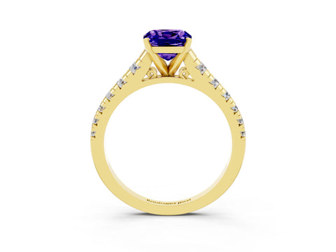 Yellow gold Fancy White Cushion Cut Tanzanite Solitaire Ring with Cathedral Setting and Pavé Band_3