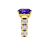 Yellow gold Fancy White Cushion Cut Tanzanite Solitaire Ring with Cathedral Setting and Pavé Band_5