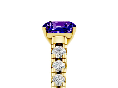 Yellow gold Fancy White Cushion Cut Tanzanite Solitaire Ring with Cathedral Setting and Pavé Band_5