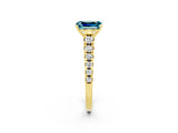 Yellow gold Fancy White Emerald Cut Blue Topaz Solitaire Ring with Cathedral Setting and Pavé Band_2