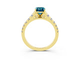 Yellow gold Fancy White Emerald Cut Blue Topaz Solitaire Ring with Cathedral Setting and Pavé Band_3