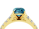 Yellow gold Fancy White Emerald Cut Blue Topaz Solitaire Ring with Cathedral Setting and Pavé Band_4