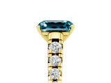Yellow gold Fancy White Emerald Cut Blue Topaz Solitaire Ring with Cathedral Setting and Pavé Band_5