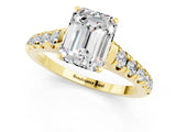 Yellow gold Fancy White Emerald Cut Moissanite Solitaire Ring with Cathedral Setting and Pavé Band_1