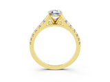 Yellow gold Fancy White Emerald Cut Moissanite Solitaire Ring with Cathedral Setting and Pavé Band_3