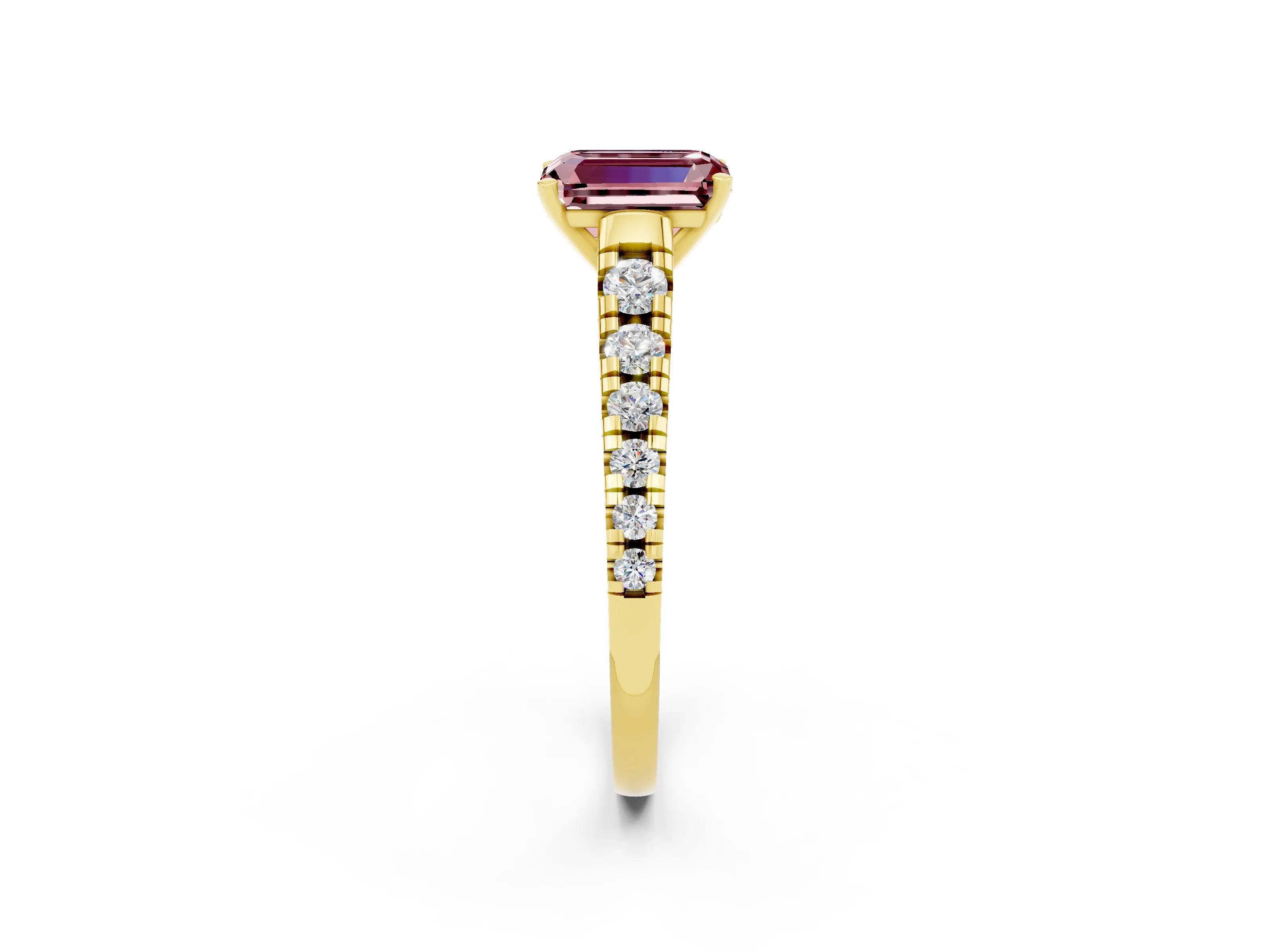Yellow gold Fancy White Emerald Cut Morganite Solitaire Ring with Cathedral Setting and Pavé Band_2