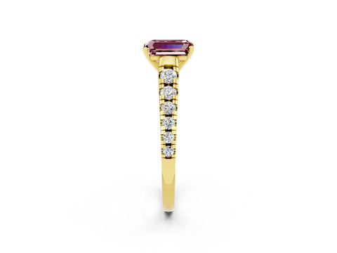 Yellow gold Fancy White Emerald Cut Morganite Solitaire Ring with Cathedral Setting and Pavé Band_2