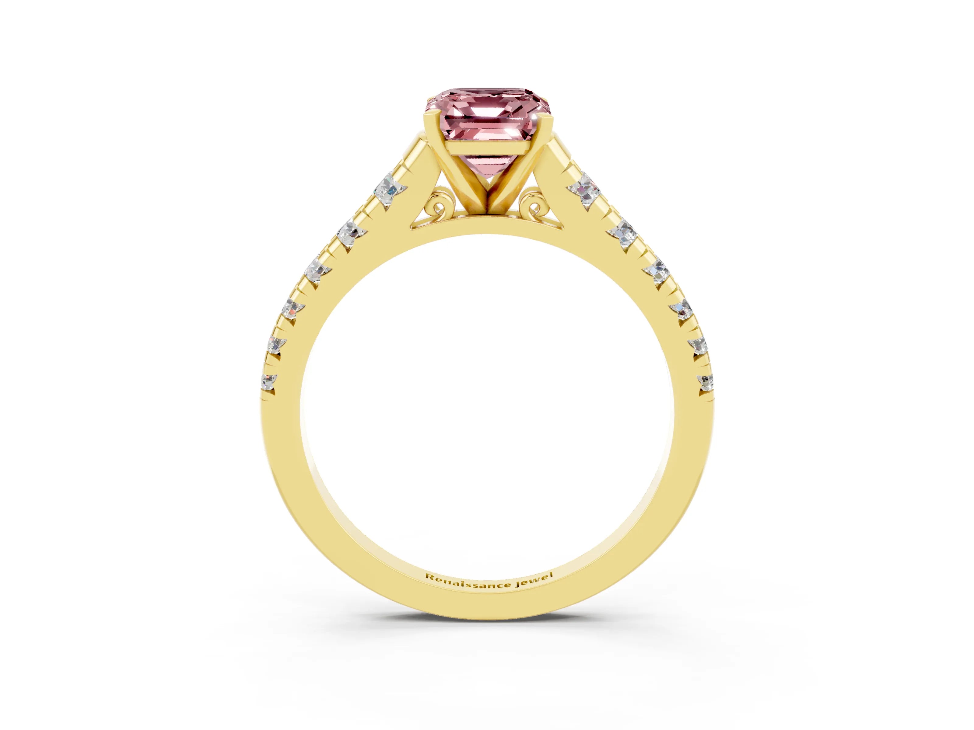 Yellow gold Fancy White Emerald Cut Morganite Solitaire Ring with Cathedral Setting and Pavé Band_3